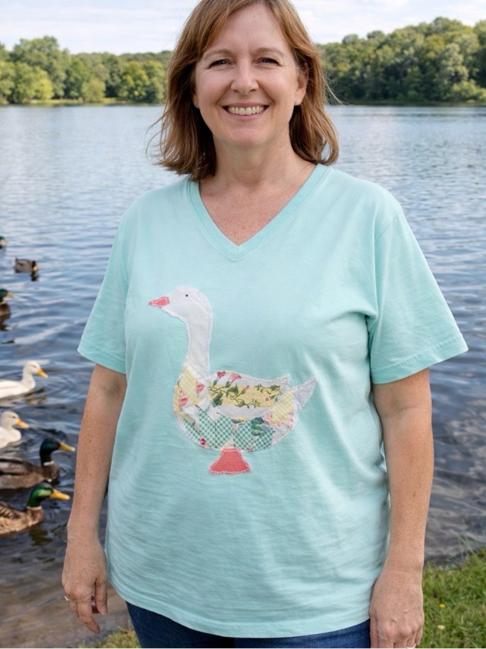 Quilted Goose Shirt Women’s Quilted T shirt Upcycled quilt shirt Sm/Md goose top